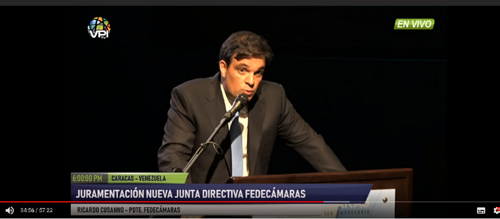 El presidente electo de Fedecámaras Ricardo Cussano en la 75 Asamblea gremial Foto: Captura de Pantalla