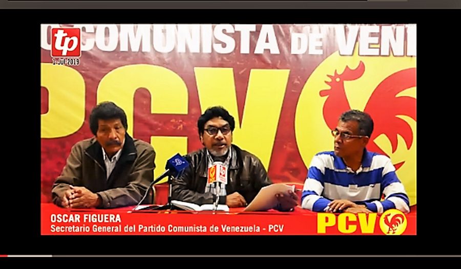 Oscar Figuera acompañado de integrantes de la dirección del PCV Foto: Captura de Pantalla