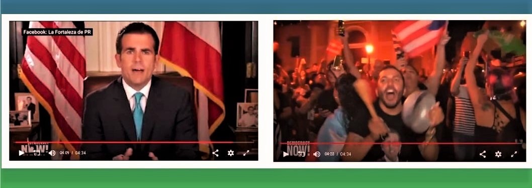 Renunció Ricardo Roselló en Pto Rico Captura de Pantalla Ilustración vía Democracy Now