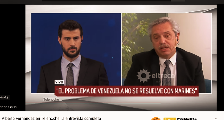 Alberto Fernández en entrevista de Telenoche Foto Captura de Pantalla