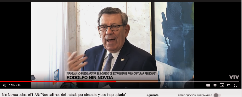 Nin Novoa Canciller de Uruguay Foto Captura de Pantalla vía VTV UY