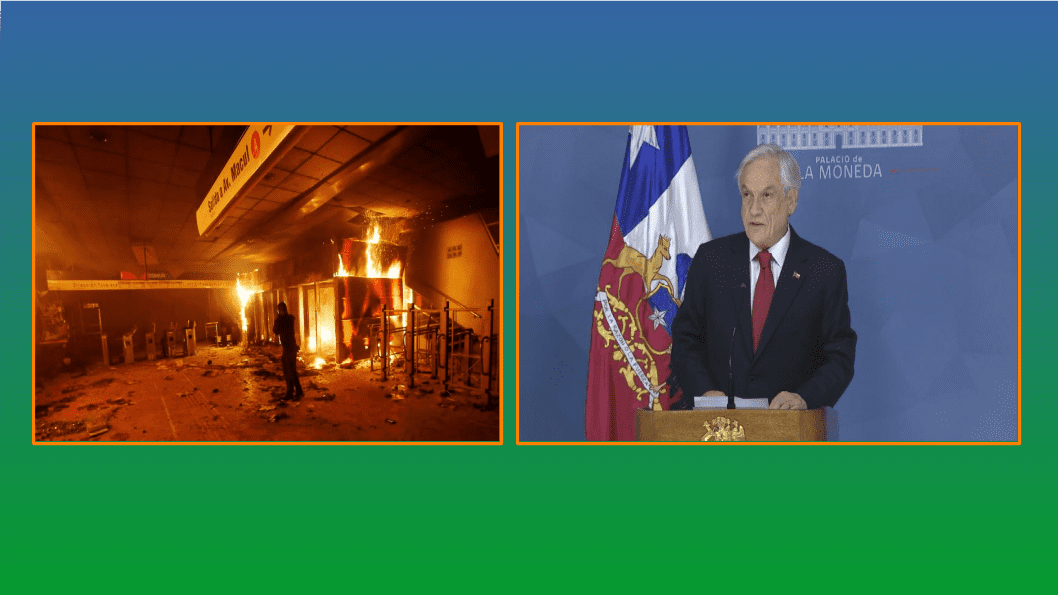 Piñera decreta el estado de emergencia en Santiago de Chile tras violentas manifestaciones Foto Composición con imagenes de Reuters y T13.cl