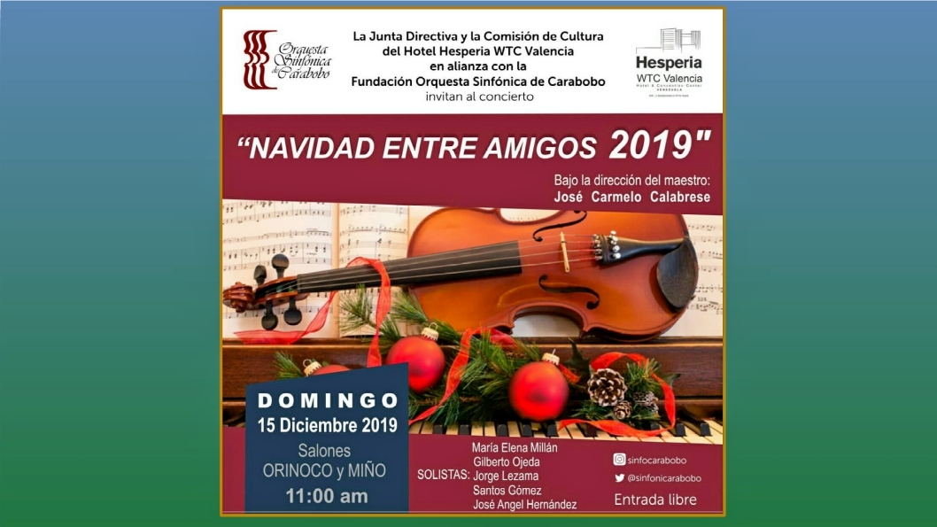 Sinfónica de Carabobo ofrece Gran Concierto de Navidad este domingo en Hesperia WTC Valencia