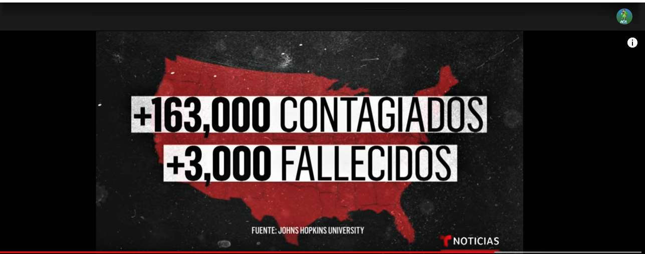 Aumentan contagios y fallecidos por Covid19 en los Estados Unidos Foto: Captura de Pantalla