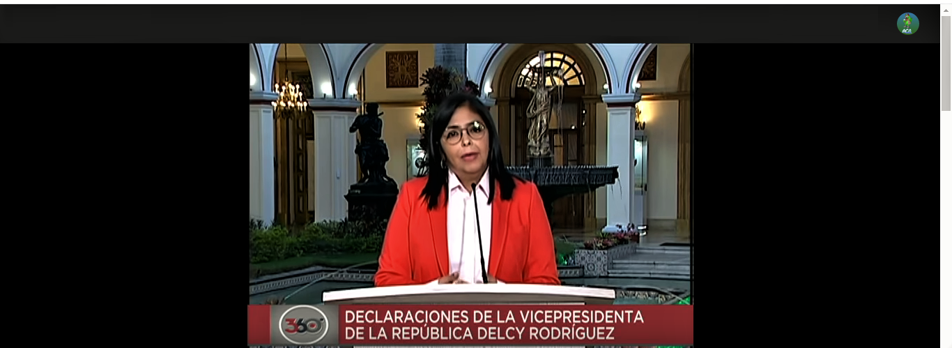 Delcy Rodríguez Gobierno solicitó ayuda a la OMS para enfrentar coronavirus Foto: Captura de Pantalla