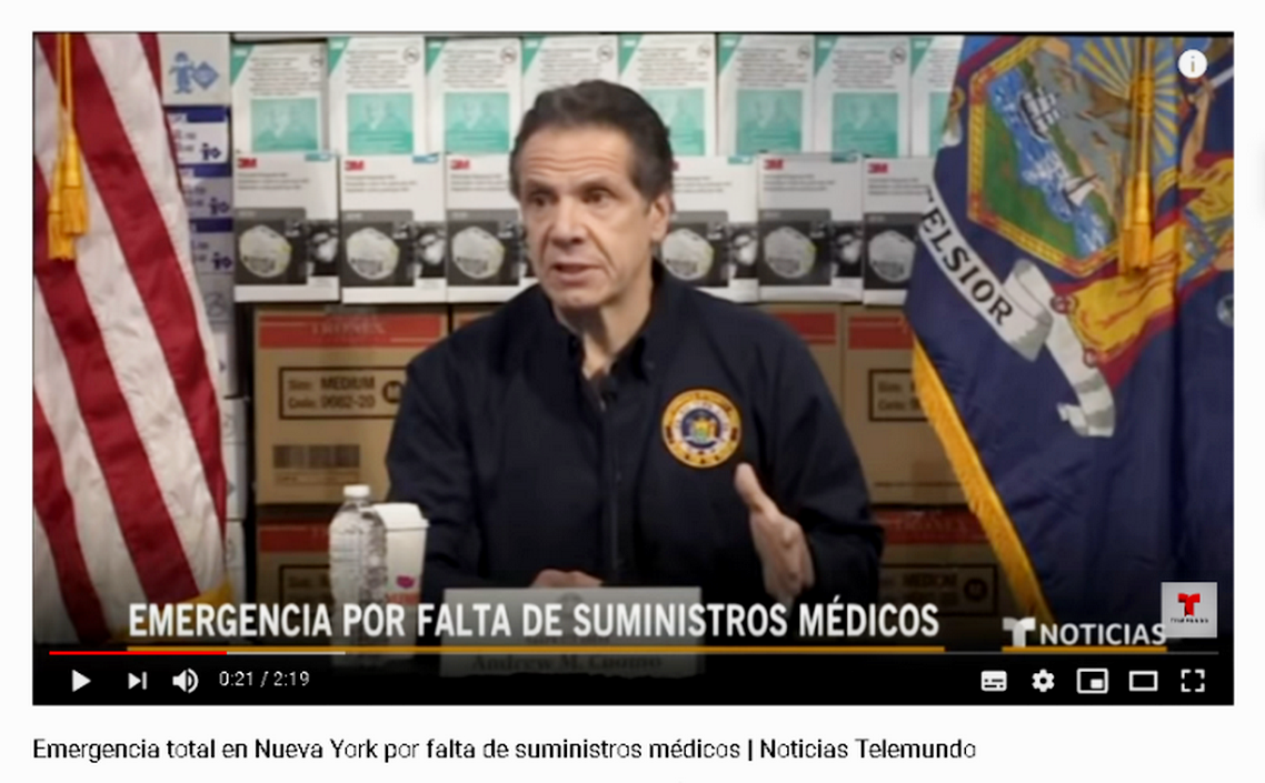 Pandemia Covid-19 esta minando el estado de Nueva York a pasos agigantados refirió el gobernador Andrew Cuomo Foto: Captura de Pantalla