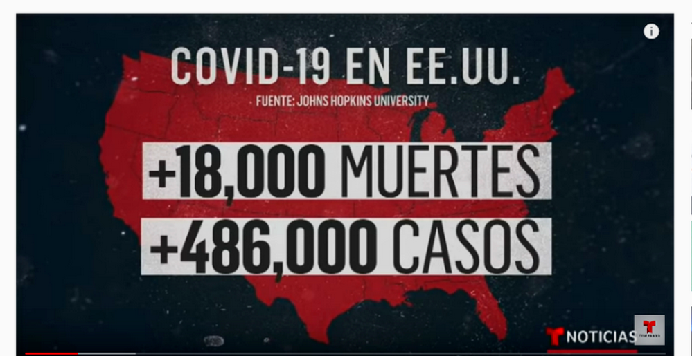EE.UU superan los 491.000 ciudadanos contagiados con más de 18.300 fallecidos por Covid-19 / Foto: Captura de pantalla