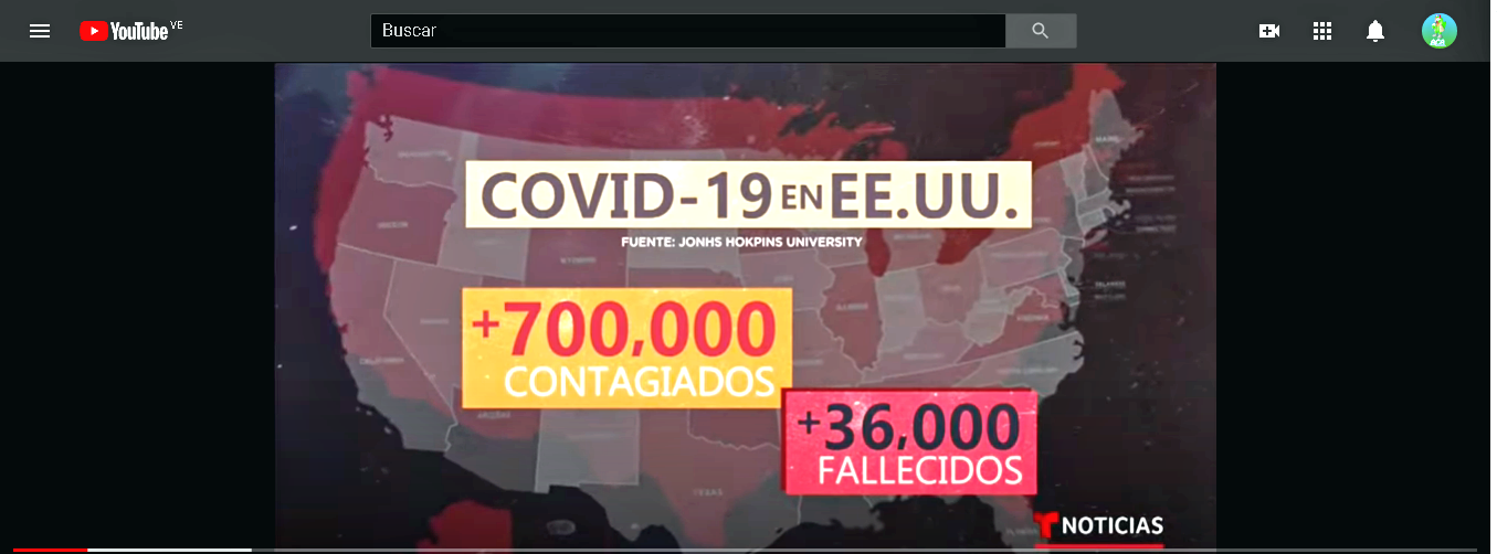En Estados Unidos, la cifra de contagiados ya rebasó los 700.000 y se han registrado más de 37.000 fallecimientos / Foto: Captura de Pantalla