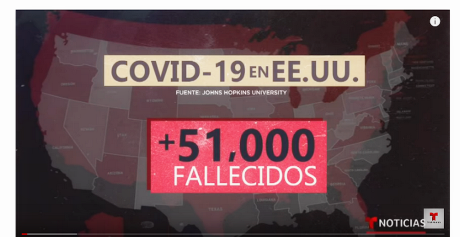 En Estados Unidos, la cifra de contagiados ya rebasó los 900.000 y se han registrado más de 51.000 fallecimientos / Foto: Captura de Pantalla