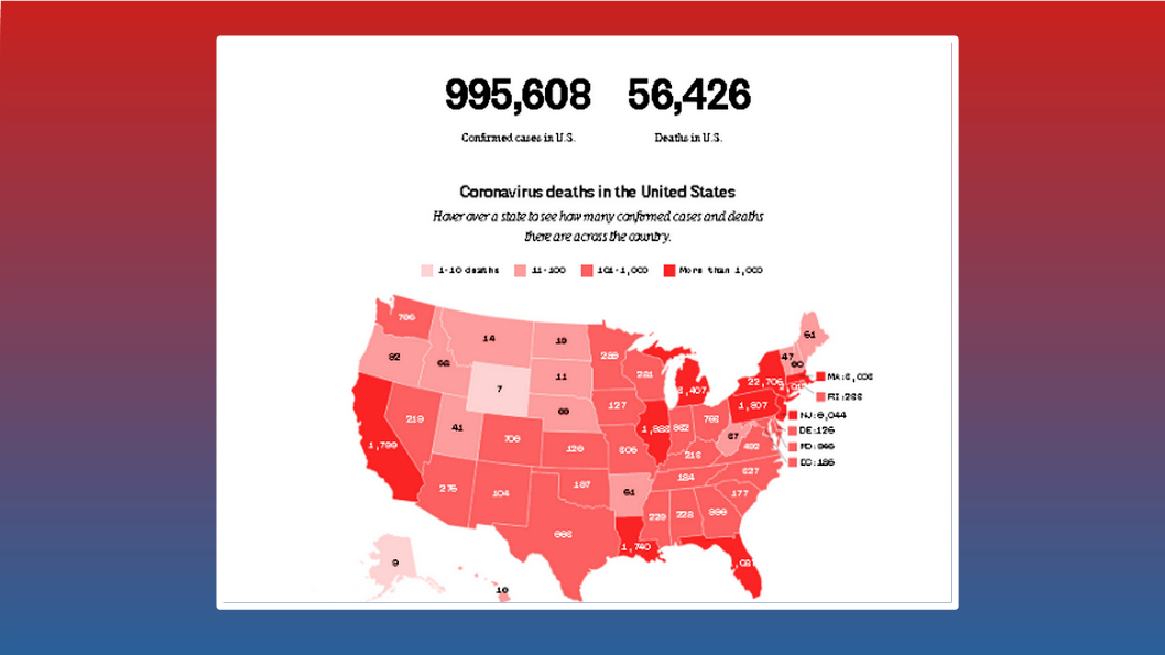 En Estados Unidos, la cifra de contagiados ya rebasó los 995.000 y se han registrado más de 56.000 fallecimientos / Foto: Captura de Pantalla NBC News