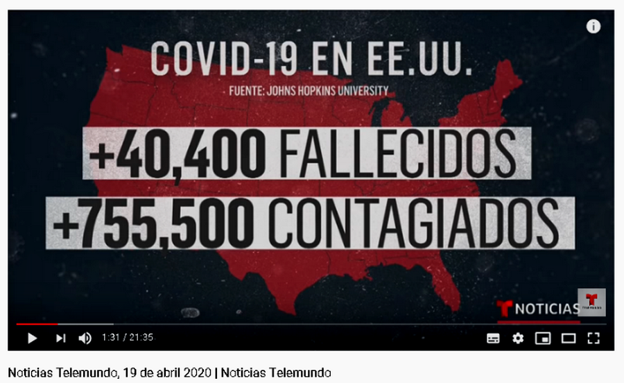 Reporte estadístico de Covid 19 Foto Captura de Pantalla via Noticias Telemundo
