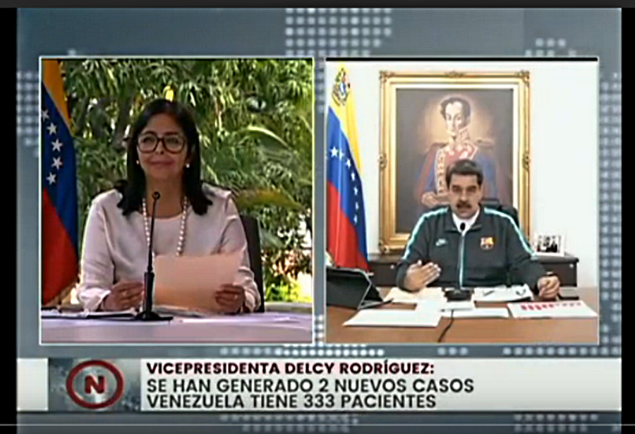 Venezuela contabilizó 02 nuevos casos positivos de Covid-19 y llegó a 333 contagiados informó el presidente Nicolás Maduro Foto : Captura de Pantalla