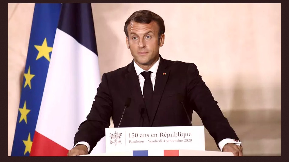 El presidente francés Emmanuel Macron en el Panthéon, París 4 de septiembre de 2020. Foto: Julien De Rosa (Pool / AFP)