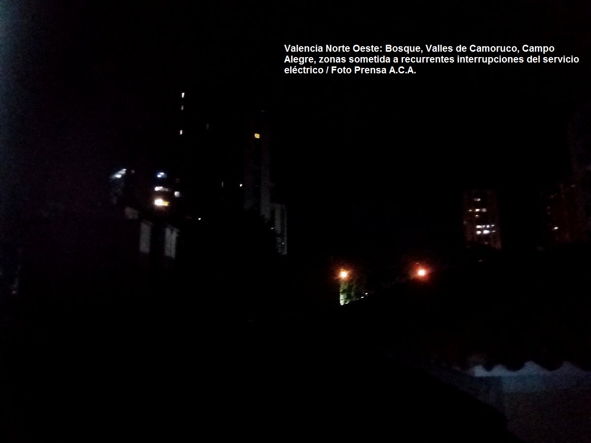 interrupciones del servicio eléctrico en Valencia Norte Oeste Bosque, Valles de Camoruco, Campo Alegre / Foto: Prensa ACA