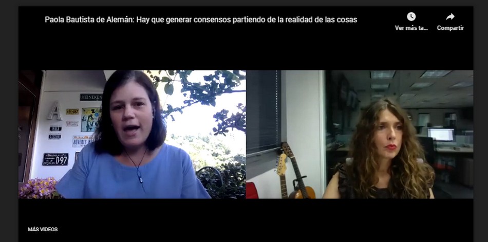Paola Bautista de Alemán: Es muy importante abocarnos a la generación de consensos partiendo de la realidad de las cosas Foto: Captura de Pantalla (Contrapunto al Día)