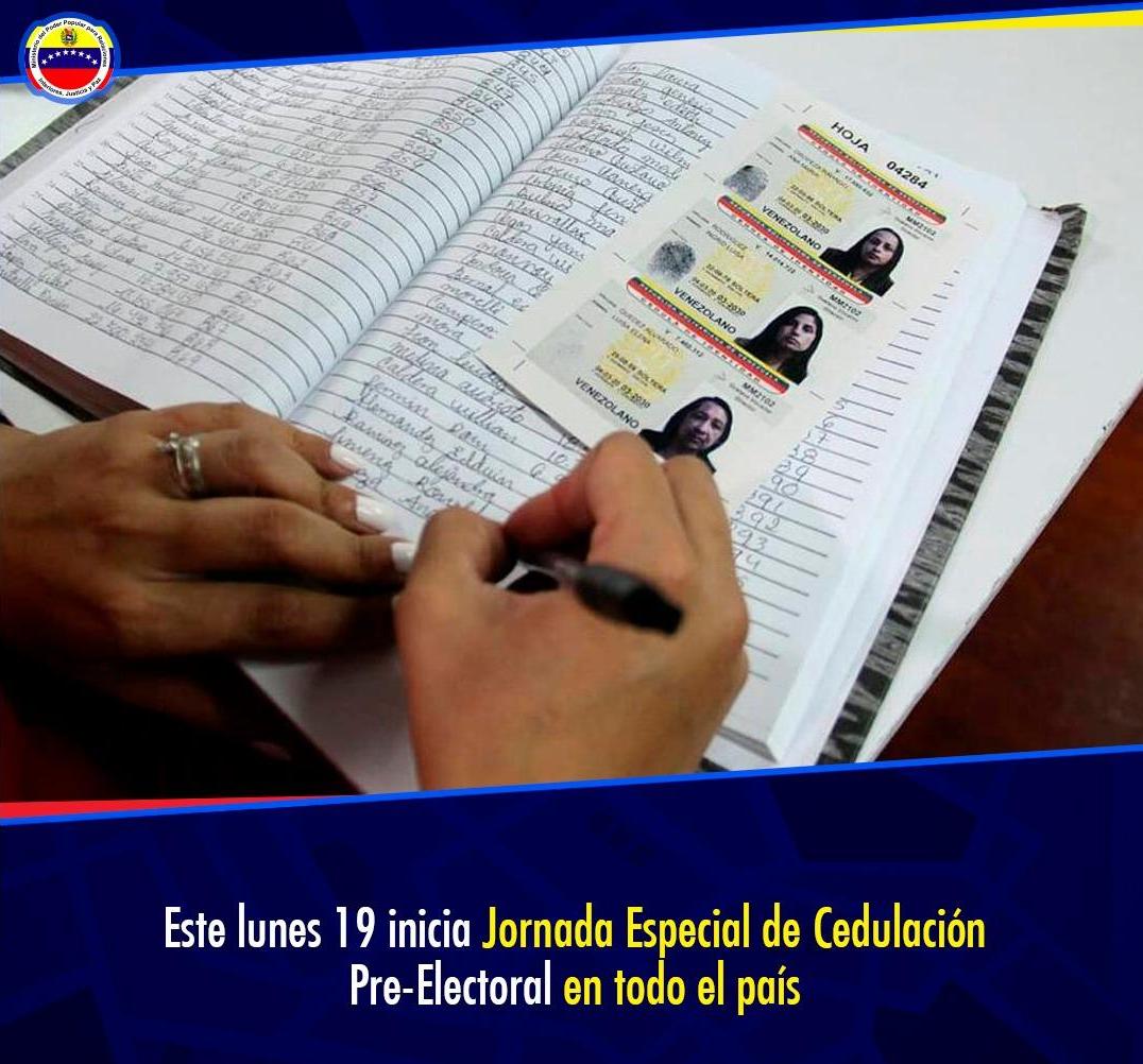 Este lunes 19 de octubre inicia Jornada de Cedulación Pre Electoral en todo el país / Foto: Prensa Saime