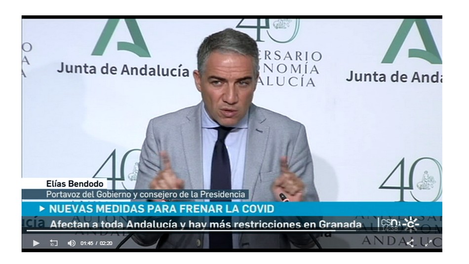 La Junta suspende las clases presenciales en la Universidad de Granada y confina Écija/ Foto: Captura vía Canal Sur